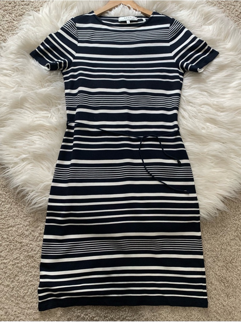 Sade New York Chenin Knit Nautical Striped Midi Dress Blue White Size 6